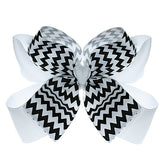 White Black Chevron Zigzag Ribbon Hair Bow