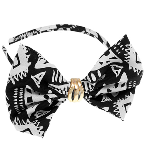 Black White Chevron Hair Bow Headband