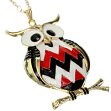Black Red Chevron Owl Charm Necklace