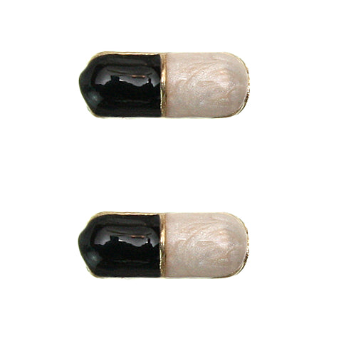 Black Mini Pill Capsule Stud Earrings