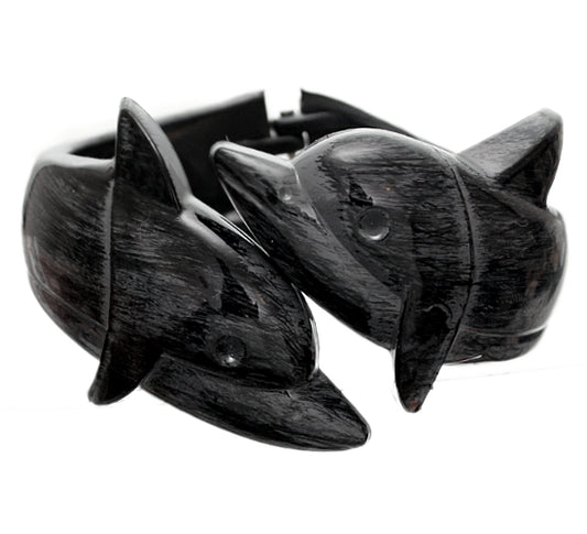 Black Dolphin Textured Hinged Bracelet