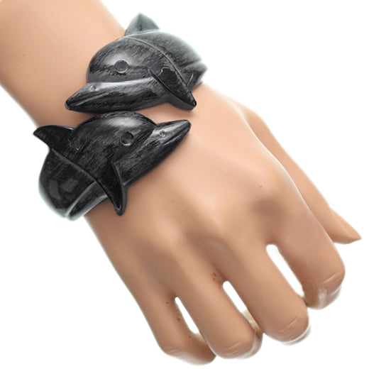 Black Dolphin Textured Hinged Bracelet