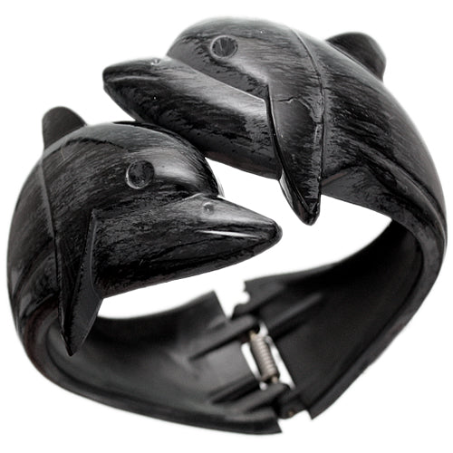 Black Dolphin Textured Hinged Bracelet