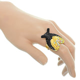 Black Double Wing Rhinestone Adjustable Ring