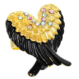 Black Double Wing Rhinestone Adjustable Ring