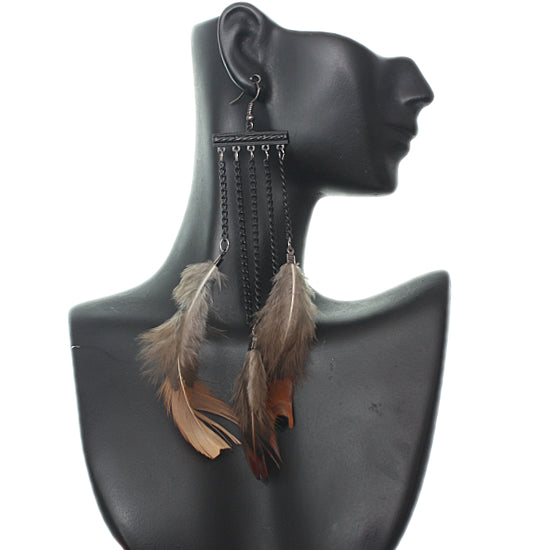 Feather Chain Earrings Long
