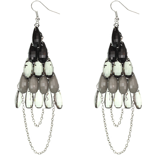 Black Faceted Drop Chain Chandelier Earrings