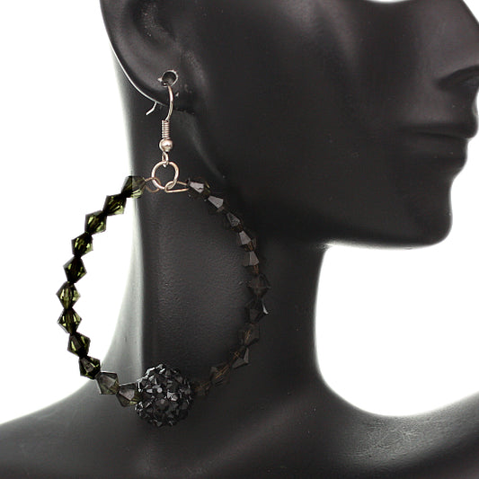 Black Disco Ball Bead Hoop Earrings