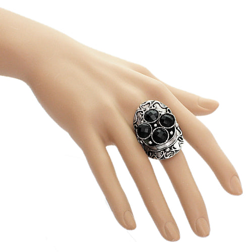 Black Faceted Four Stone Adjustable Cocktail Ring