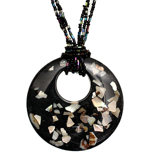 Black Open Circle Faux Marble Beaded Necklace Set