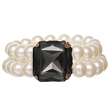 Black Faux Pearl Gemstone Stretch Bracelet