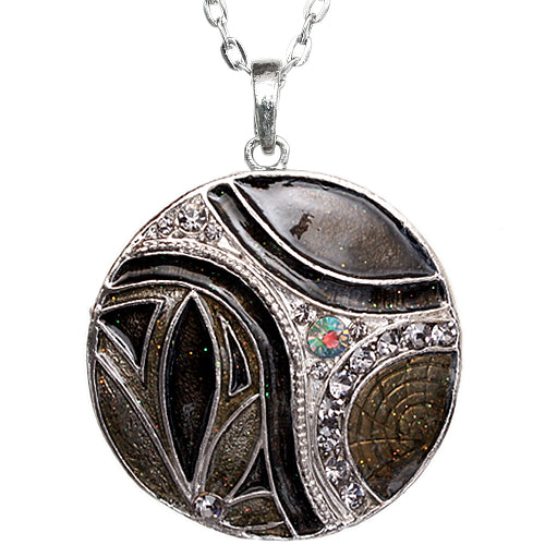 Black Floral Rhinestone Bead Charm Chain Necklace