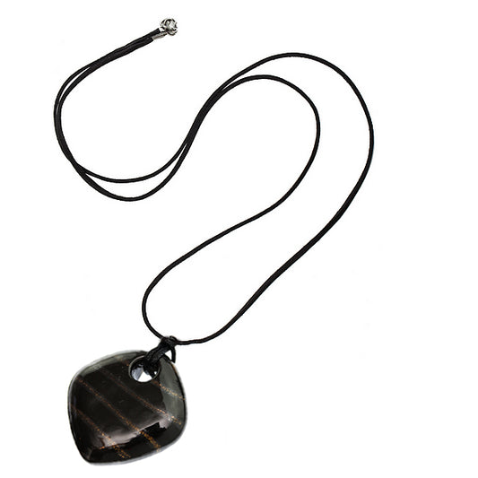 Black Glass Murano Cord Charm Necklace