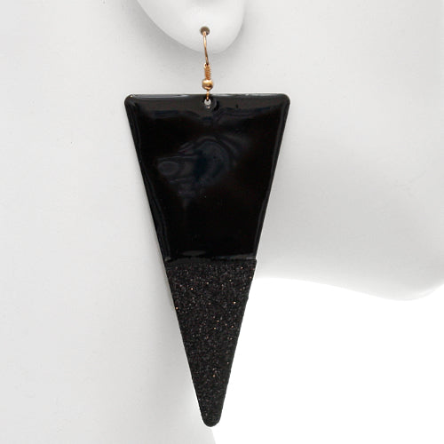 Black Glitter Inverted Triangle Earrings