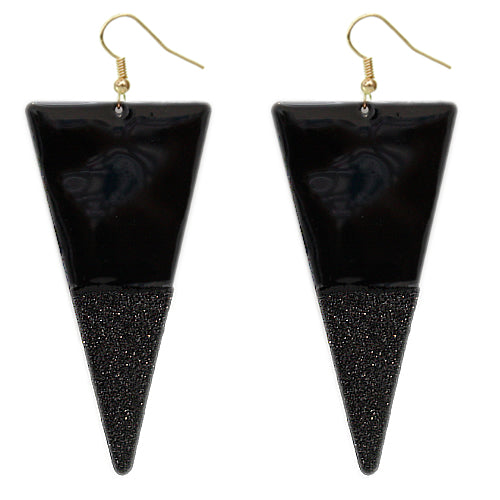 Black Glitter Inverted Triangle Earrings