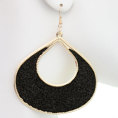 Black Glitter Puffy Teardrop Dangle Earrings