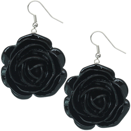 Black Floral Motif Dangle Earrings