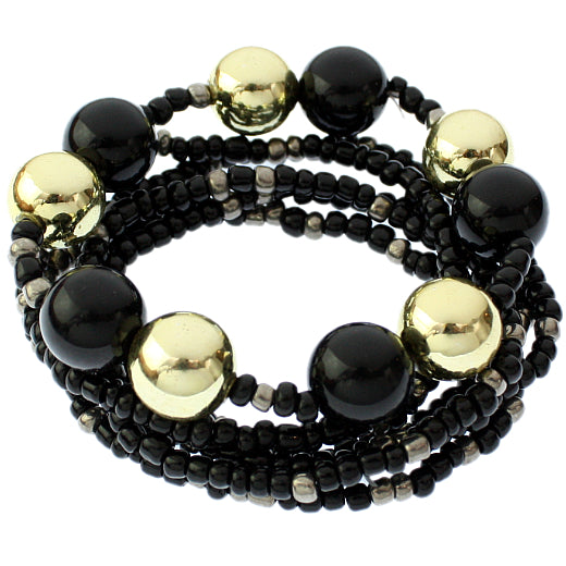 Black Multi Line Beaded Stretch Bracelet Set