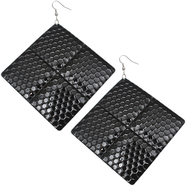 Black Oversized Hammered Honeycomb Pyramid Earrings