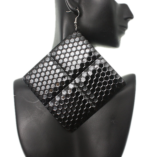 Black Oversized Hammered Honeycomb Pyramid Earrings