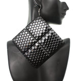 Black Oversized Hammered Honeycomb Pyramid Earrings