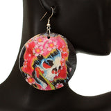 Black Iridescent Skeleton Skull Flower Shell Earrings