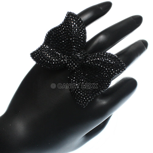 Black Large Adjustable Bow Fashion Ring
