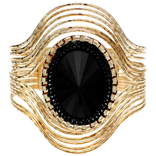 Black Large Faux Gemstone Cuff Bracelet