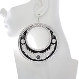 Black Large Texture Design Hoop Earrings