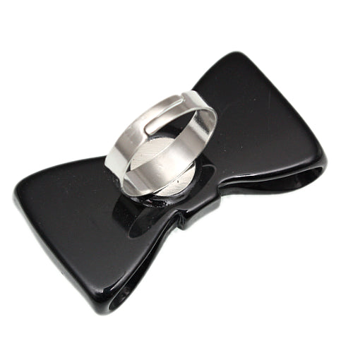 Black Large Glossy Bow Adjustable Ring