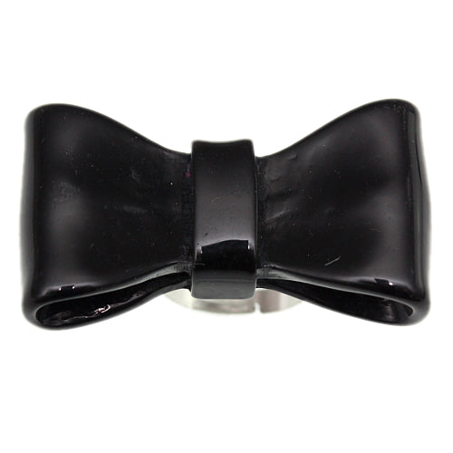 Black Large Glossy Bow Adjustable Ring