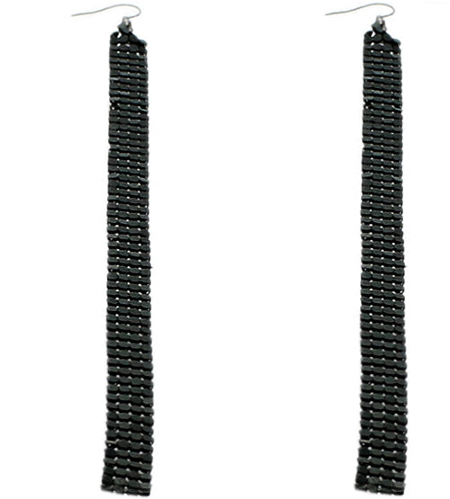 Black Long Mesh Drop Dangle Sparkle Earrings