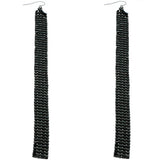 Black Long Mesh Drop Dangle Sparkle Earrings