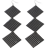 Black Long Triple Studded Mesh Dangle Earrings
