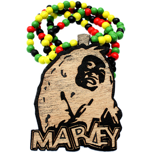 Black Wooden Bob Marley Rasta Beaded Pendant Necklace