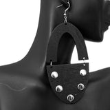 Black Wooden Oval Studded Earrings