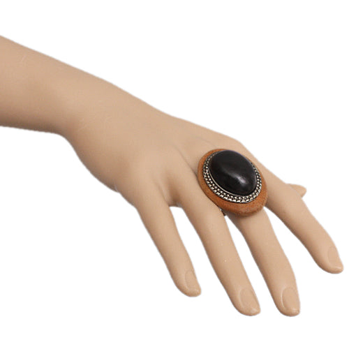 Black Wooden Crackle Oversized Adjustable Ring