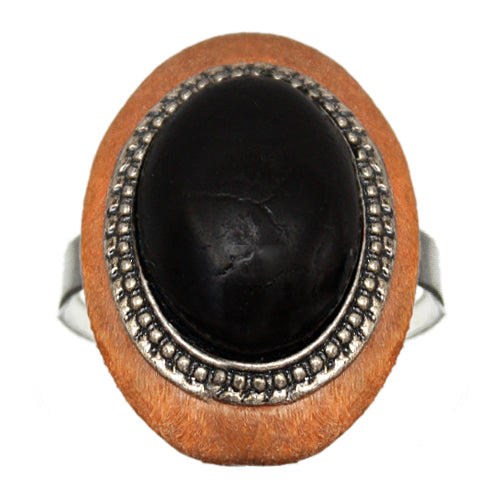 Black Wooden Crackle Oversized Adjustable Ring