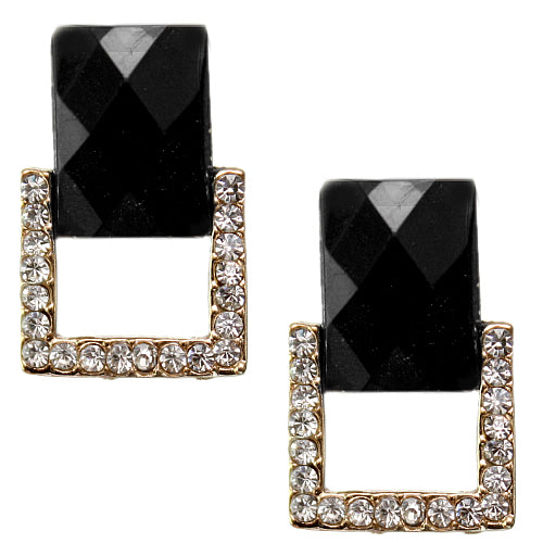 Black Square Gemstone Post Earrings