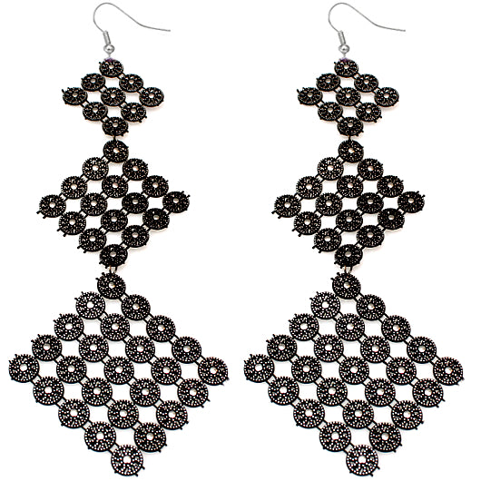 Black Long Circular Gradual Pyramid Dangle Earrings