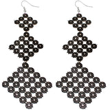 Black Long Circular Gradual Pyramid Dangle Earrings