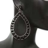 Black Beaded Rhinestone Teardrop Earrings