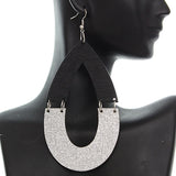 Black Wooden Glitter Link Teardrop Earrings