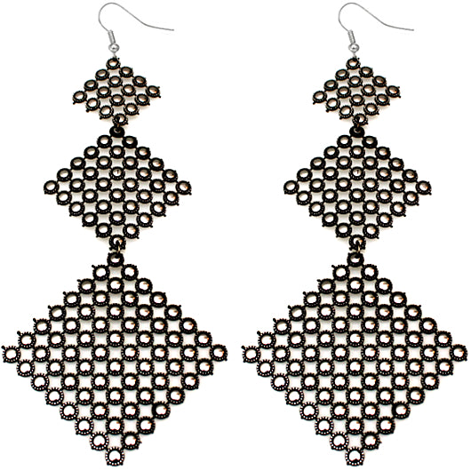 Black Long Beaded Gradual Pyramid Dangle Earrings