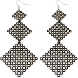 Black Long Beaded Gradual Pyramid Dangle Earrings