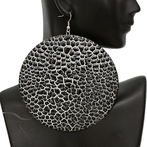 Black White Large Cracked Disc Earrings