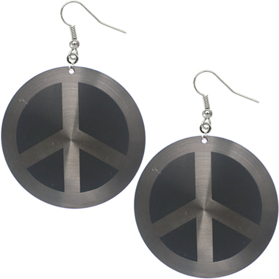 Black Thin Peace Sign Disc Earrings