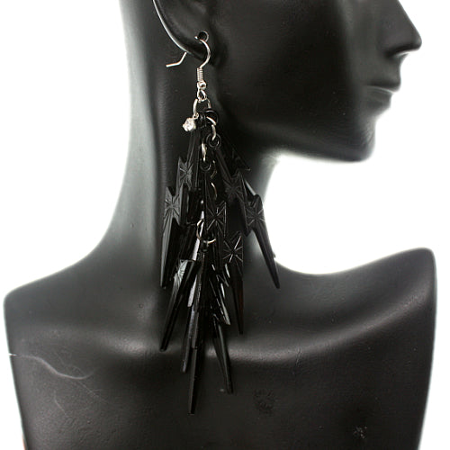 Black Lightning Thunderbolt Dangle Earrings