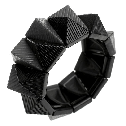 Black Two Tone Triangle Pyramid Stretch Bracelet