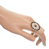 Black White Circular Beaded Adjustable Ring